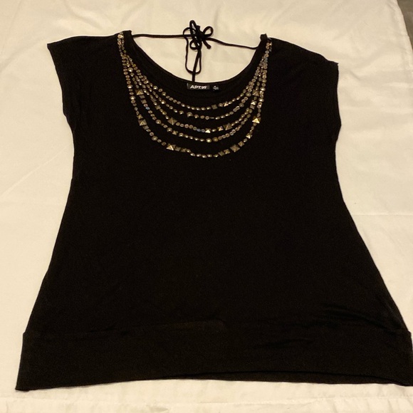 🎀 5/$20 🎀 Apt. 9 black top with embellishments around neck size medium - Picture 1 of 16